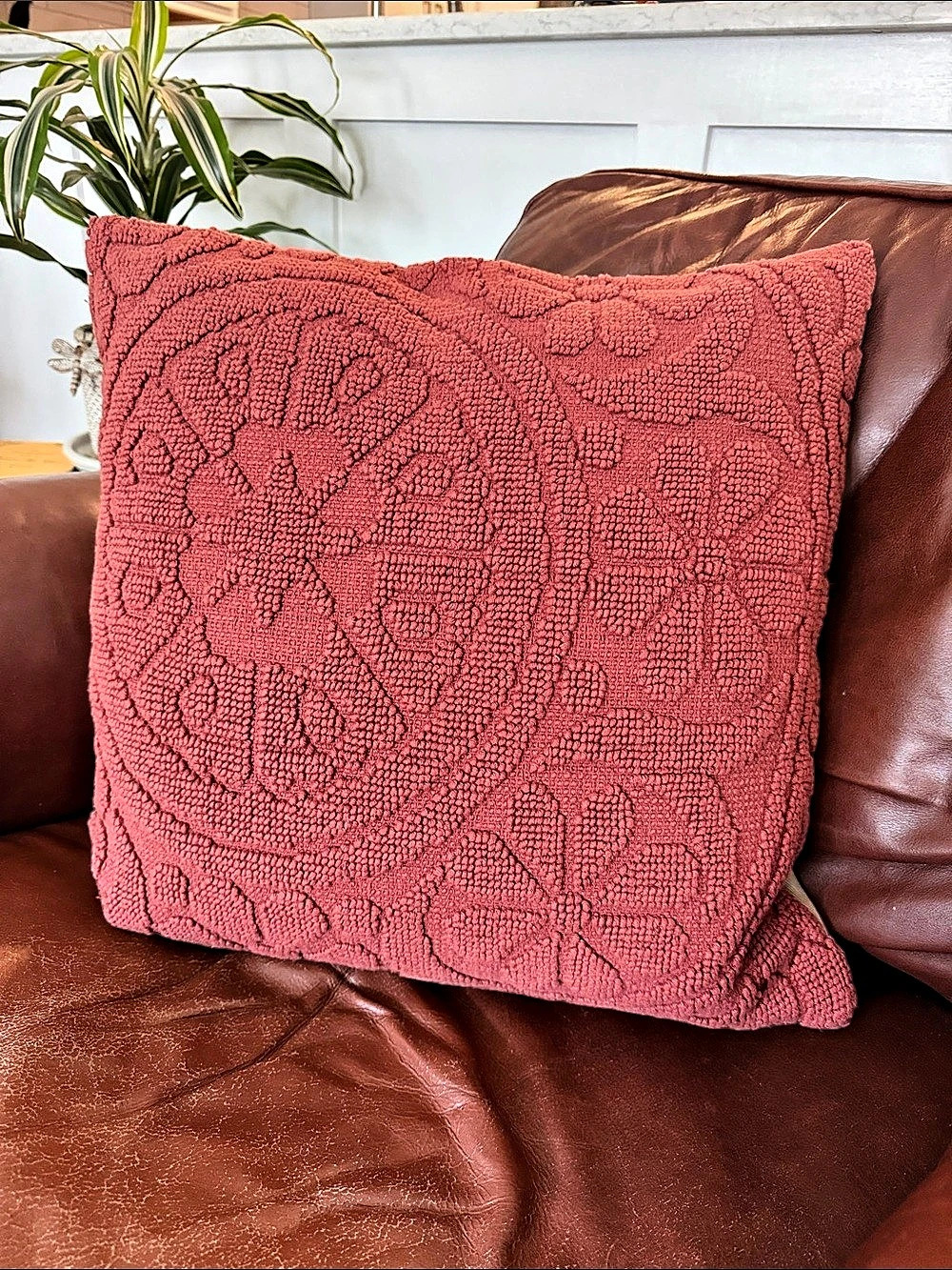 Pottery Barn Textured Embroidered Accent Pillow in Burnt Orange or Rust.